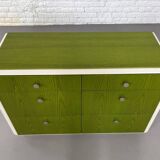 Vintage 6-drawer chest in beige wood and green varnish, Norway, 1960s