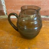 Antique Art Deco Pitcher Smoked Molded Glass Vintage Kitchen #C604