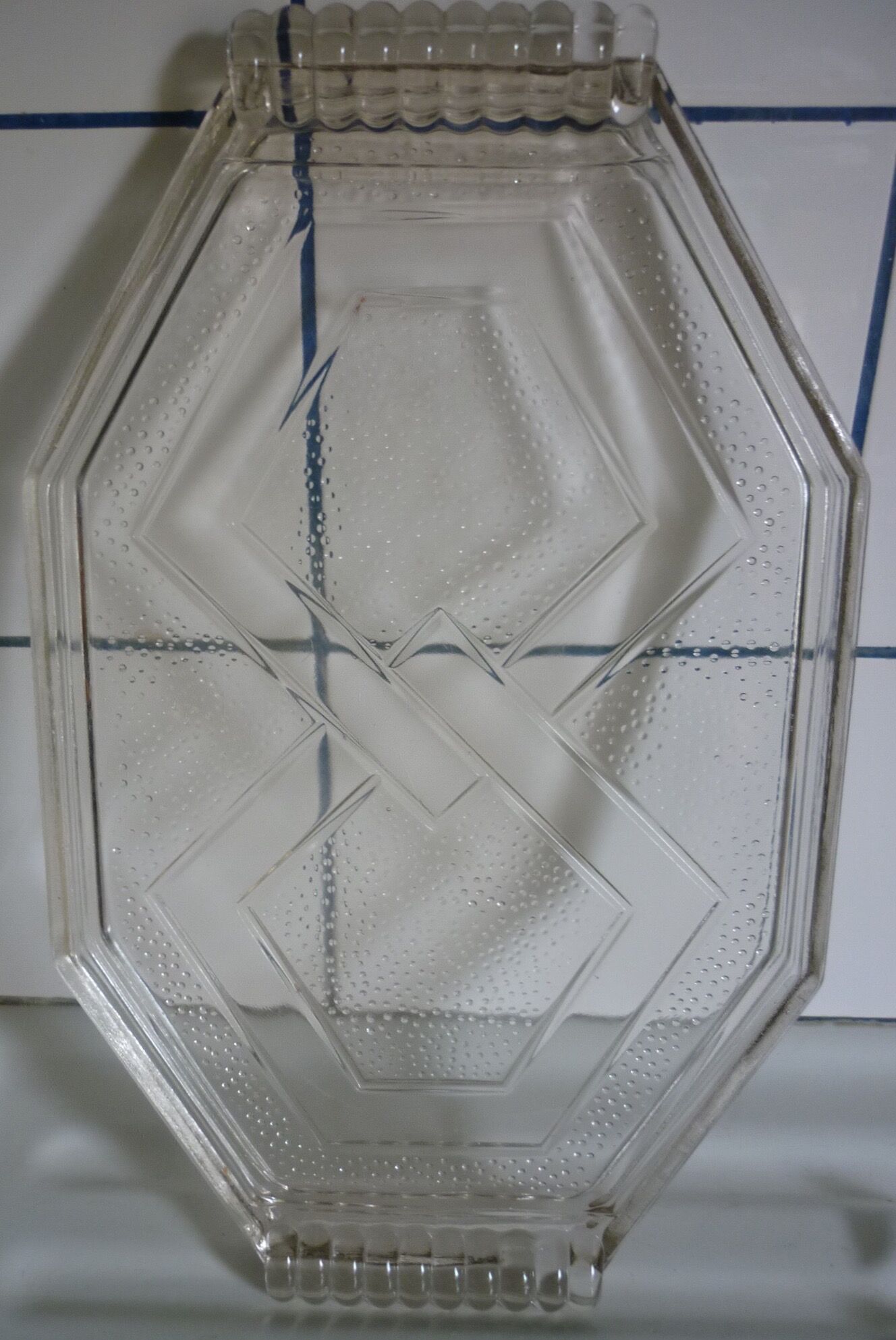 Octagonal Art Deco translucent glass tray