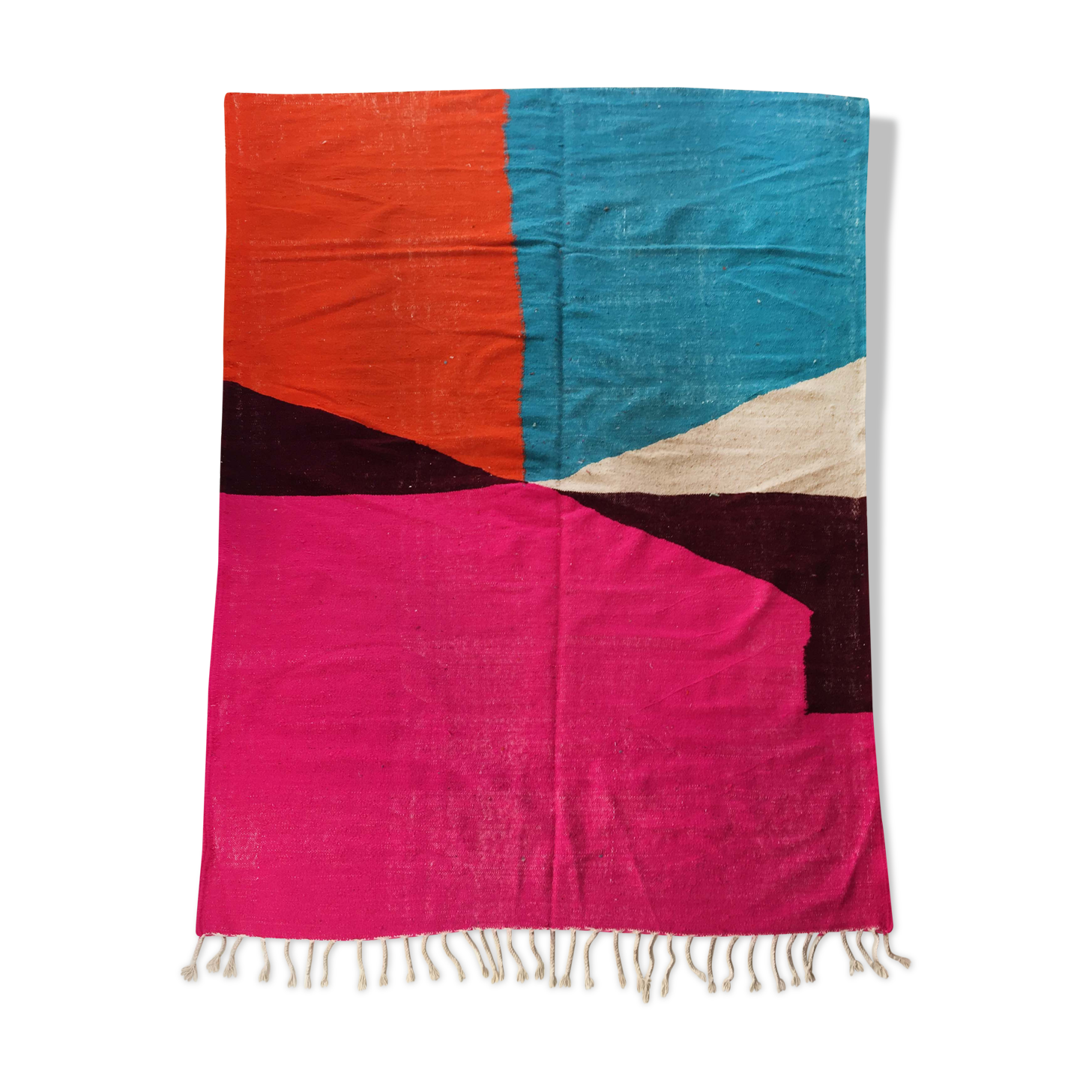 Unbleached Moroccan Berber Kilim carpet with colored flats and fluorescent 294x190cm