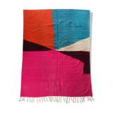 Unbleached Moroccan Berber Kilim carpet with colored flats and fluorescent 294x190cm