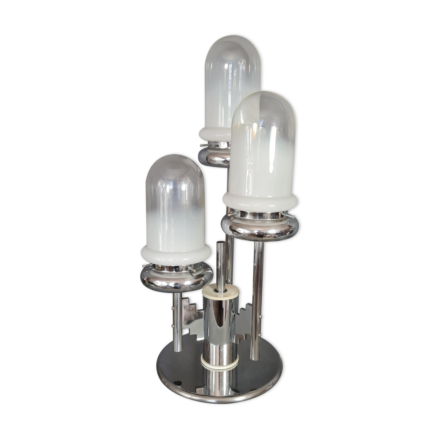Chrome metal lamp and glassware Mazzega vintage 50s with Art-Deco connotation. H: 71 cm.