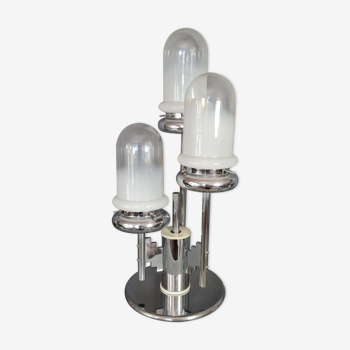 Chrome metal lamp and glassware Mazzega vintage 50s with Art-Deco connotation. H: 71 cm.