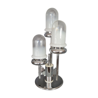 Chrome metal lamp and glassware Mazzega vintage 50s with Art-Deco connotation. H: 71 cm.
