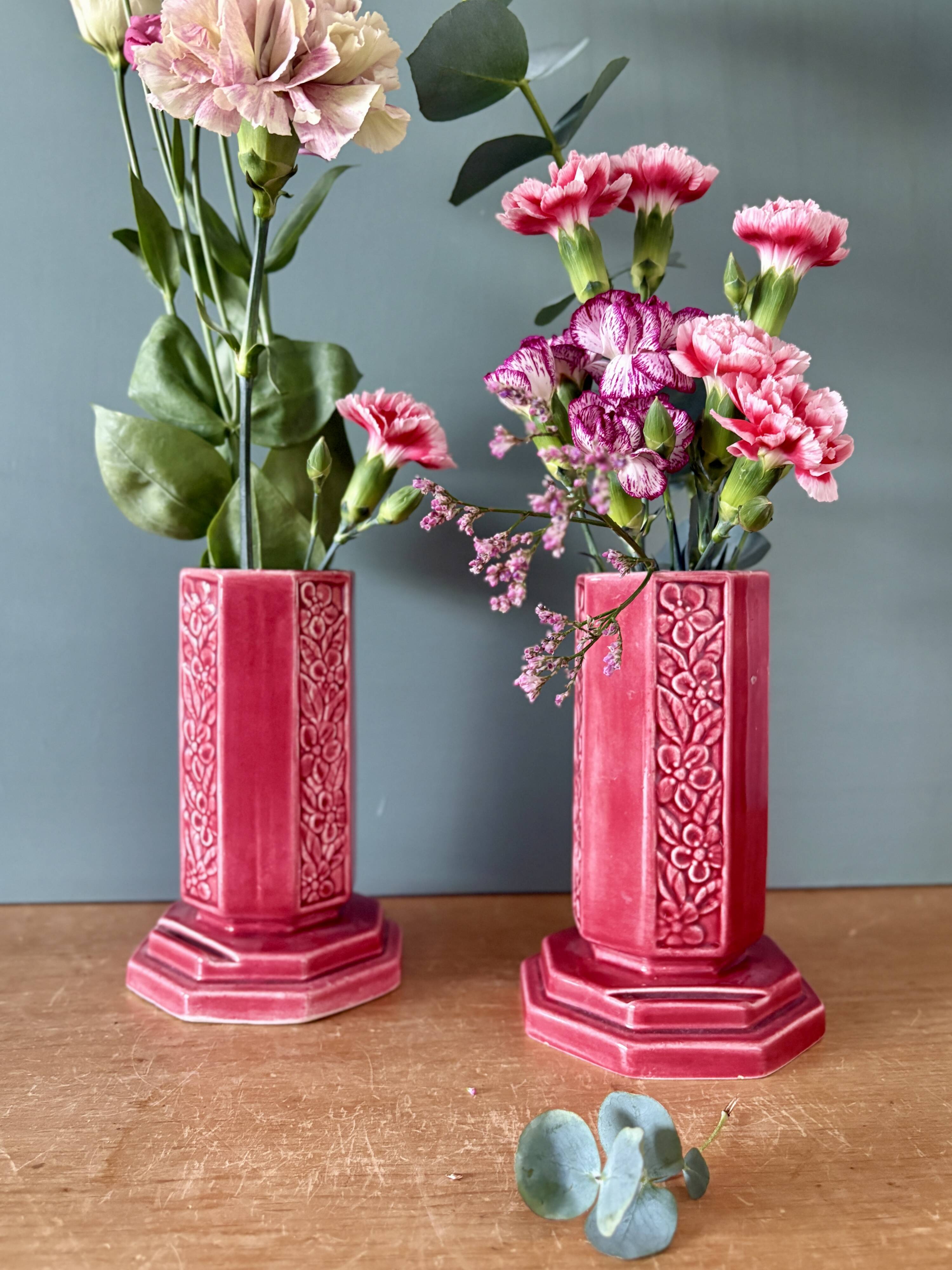 Lot de 2 vases art déco en céramique Rose de Digoin