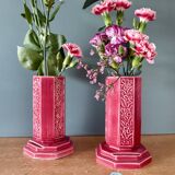 Lot de 2 vases art déco en céramique Rose de Digoin