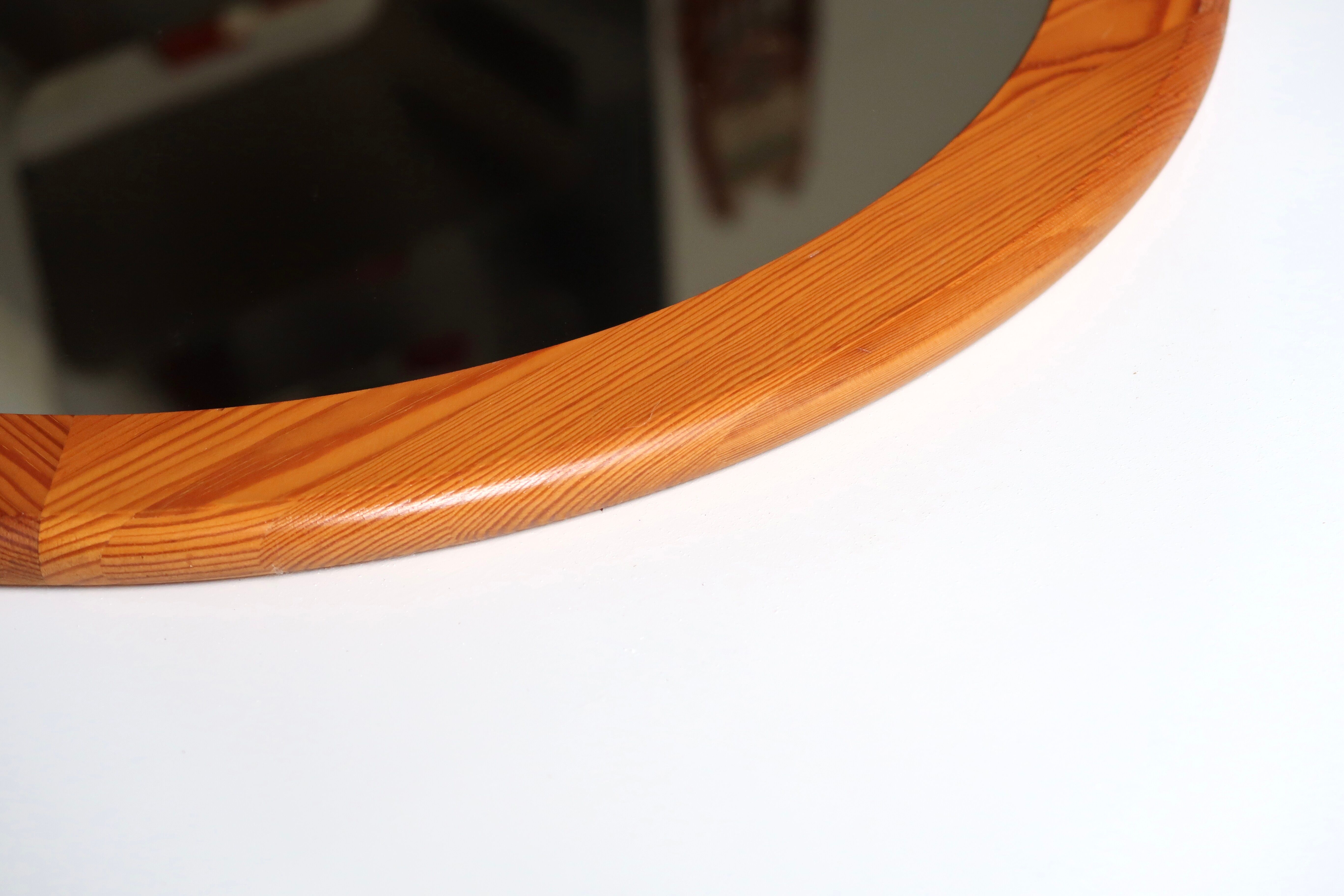 Round pine mirror, 1970s