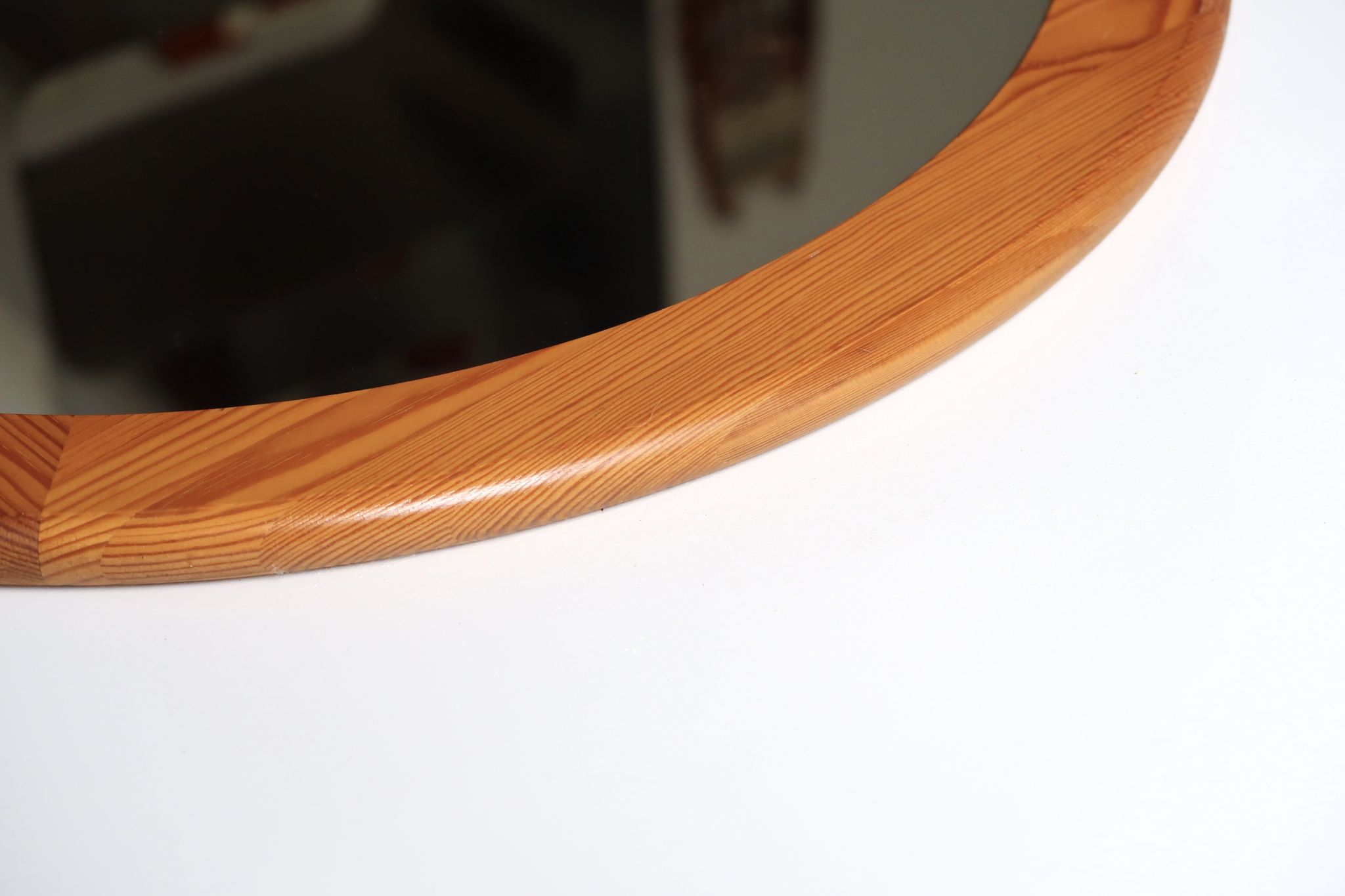 Round pine mirror, 1970s