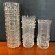 Vintage trio of moulded glass roll vases