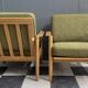 set of arm chairs in green fabric and wood 1960s