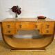Table console vintage Art Déco en érable à œil d'oiseau 1920-1930 Sweep