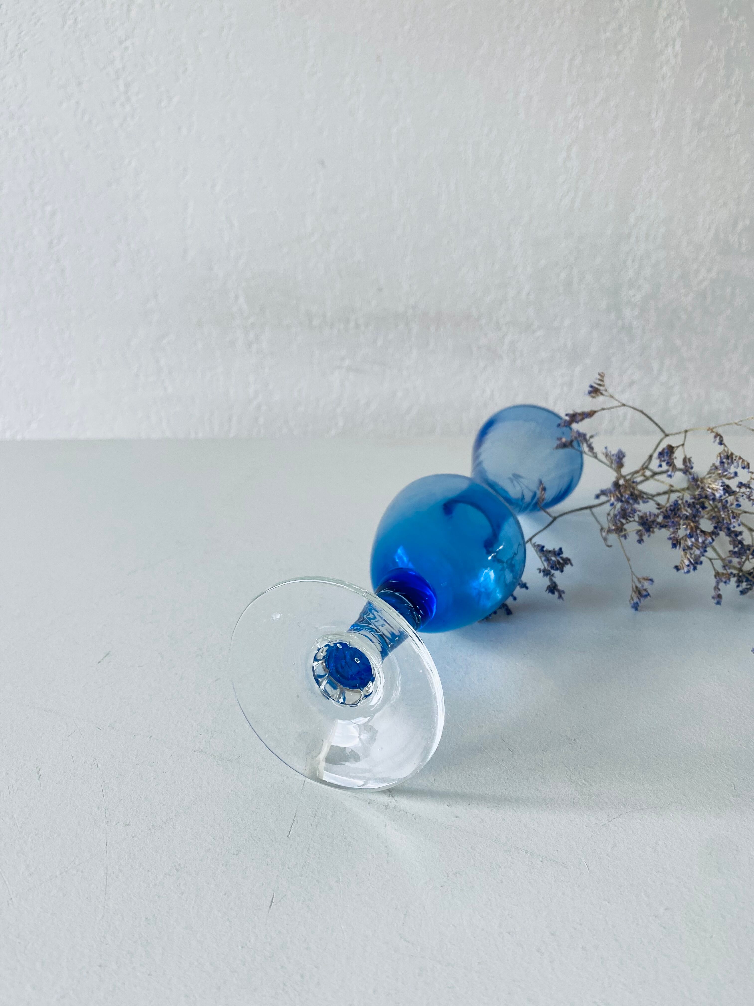 Blue and transparent glass vase