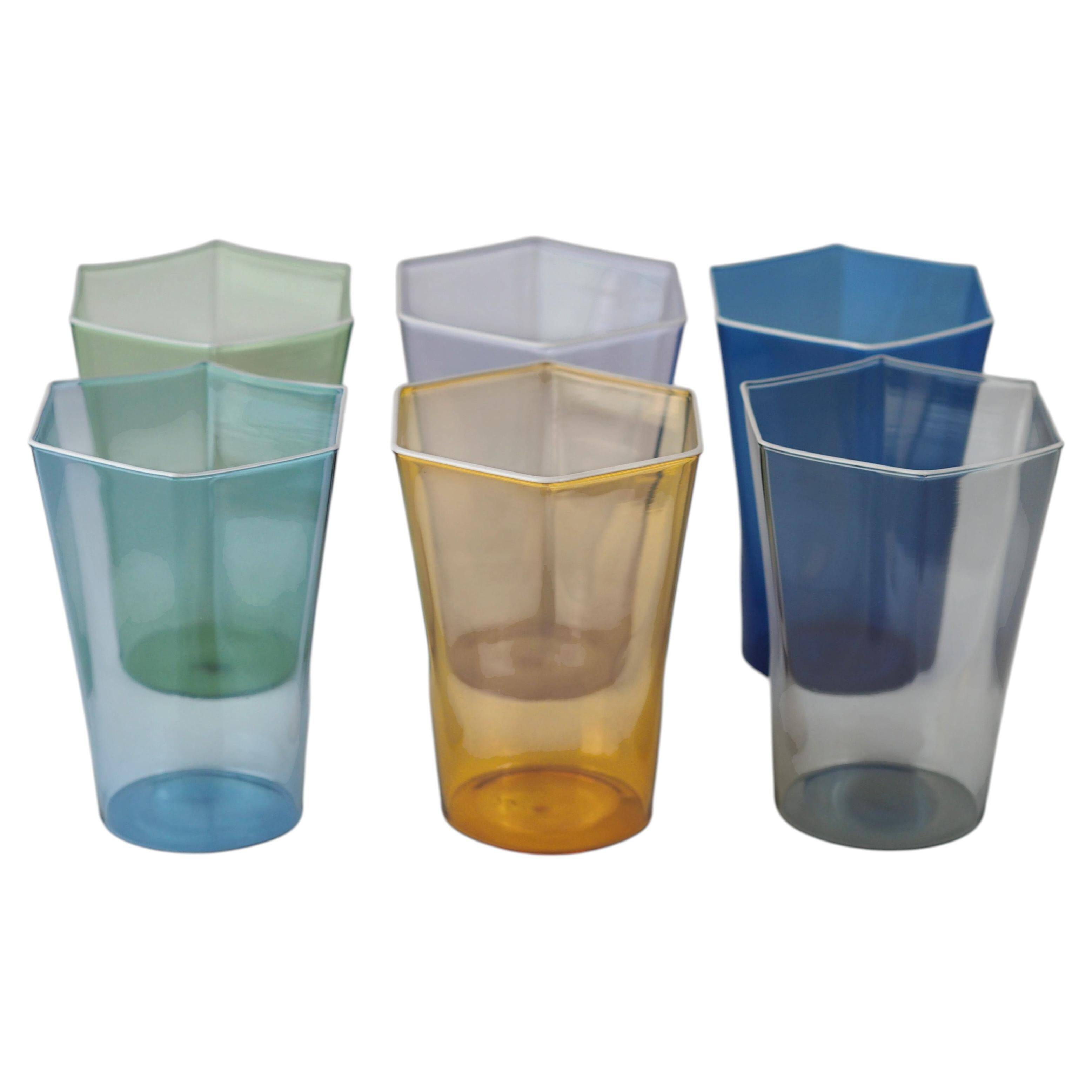 Set of six "Esagonali" glasses by Venini Murano, created by Carlo Scarpa.