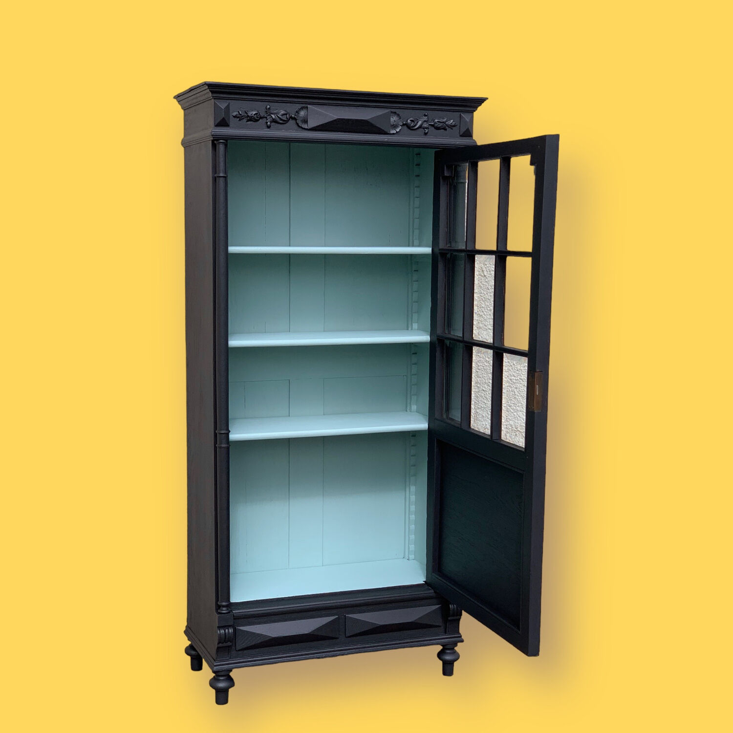 Armoire parisienne vitrée noire et vert grisé 150cm