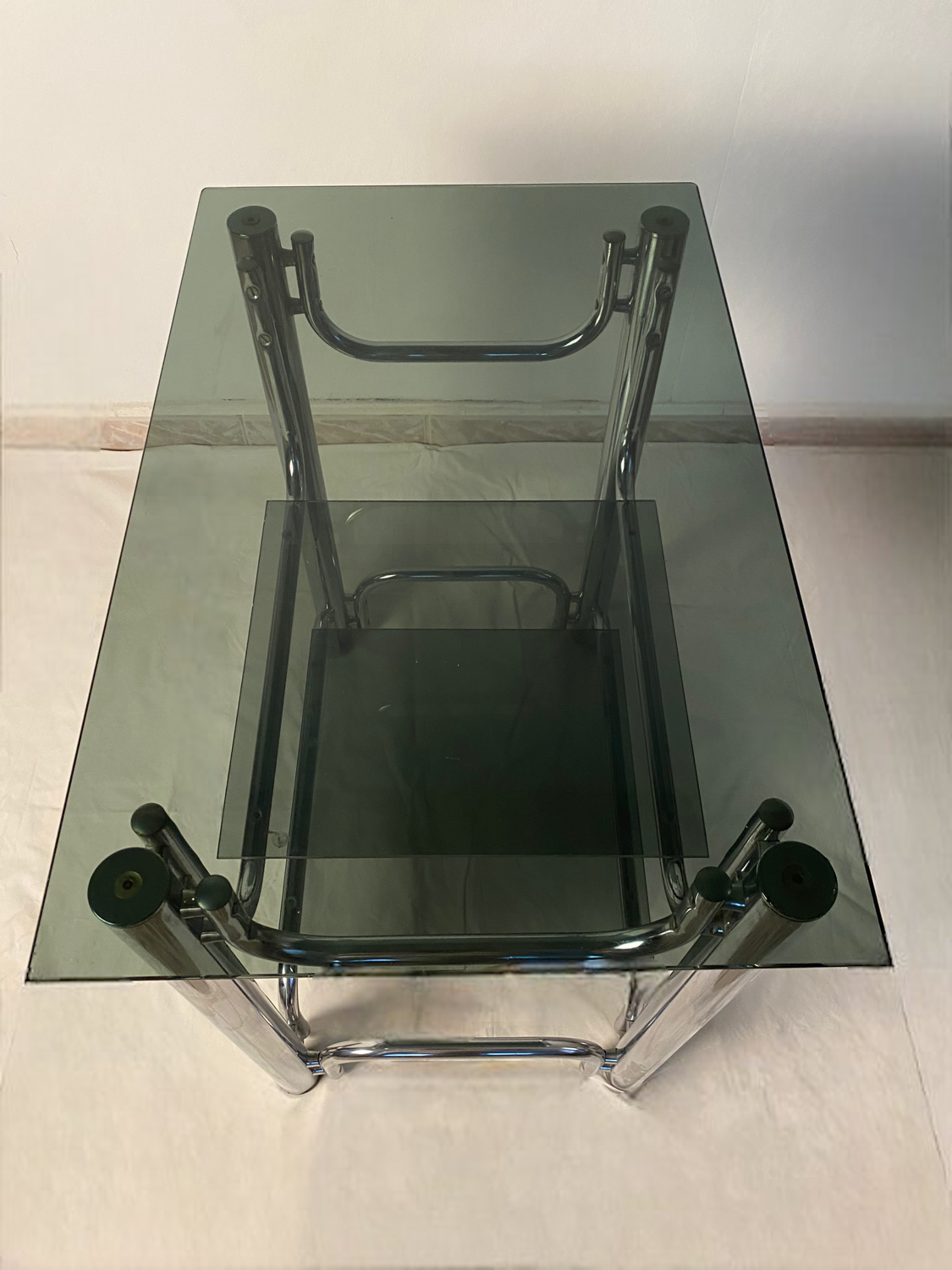 Console smoked glasses, chrome structure, 70s