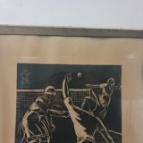 Vintage art deco tennis linocut