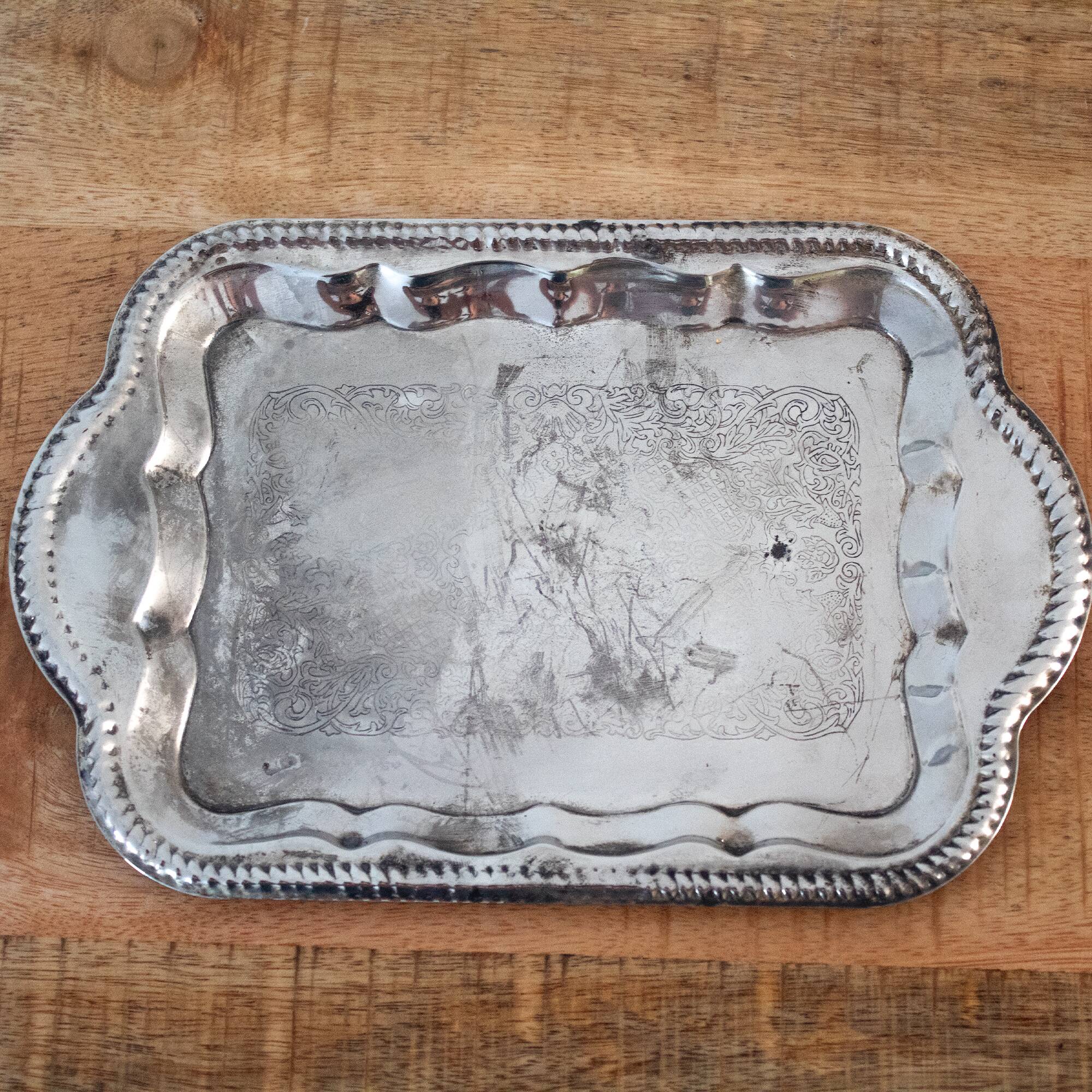 Antique Silver Plated Sugar Bowl & Creamer Set on Tray: Old Tableware