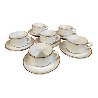 Lot de 2 tasses à café plates en porcelaine française Apilco avec soucoupes, modèle Flora