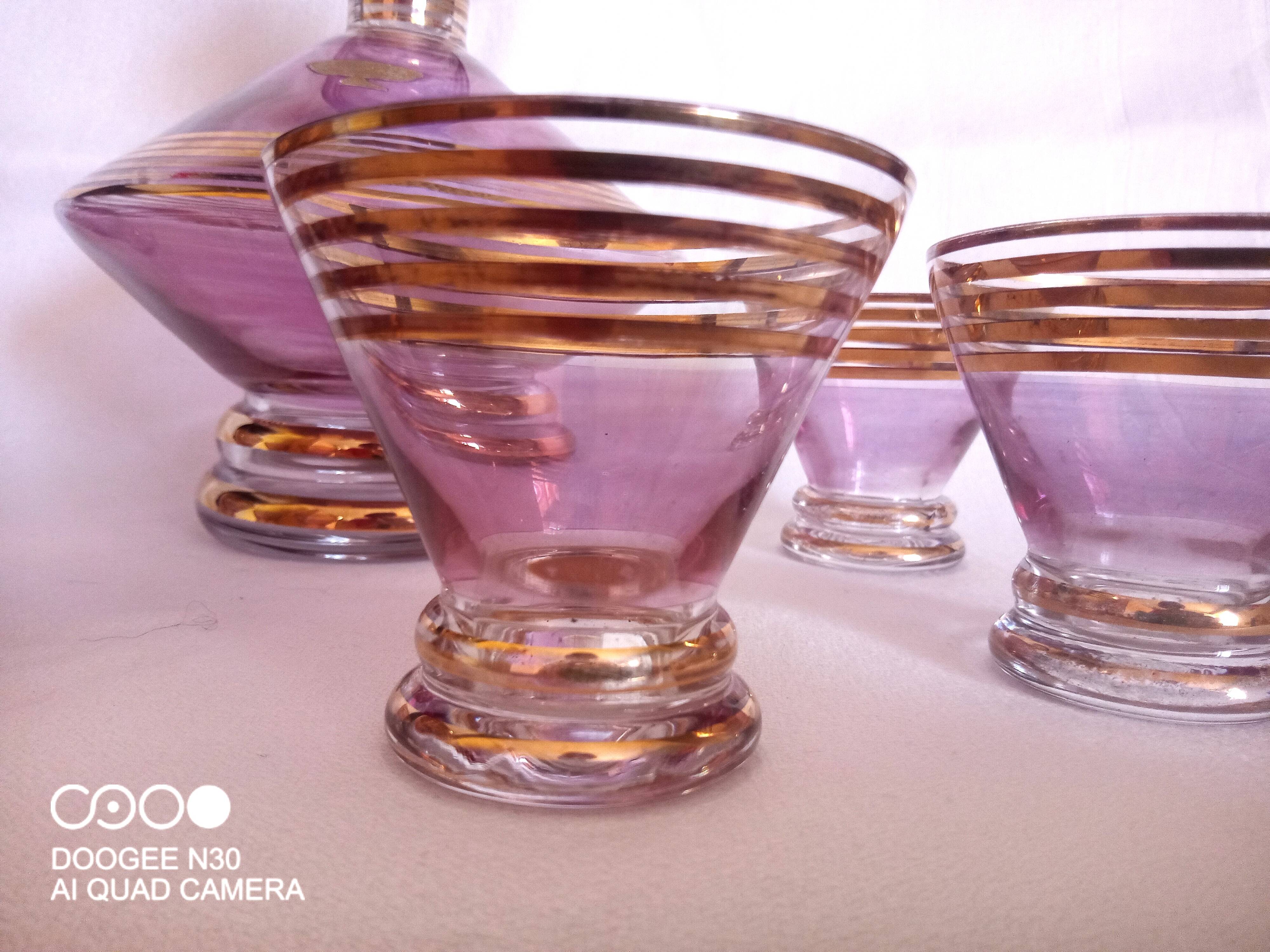 Schneider, Paris - Art Deco liqueur service in lilac tinted glass