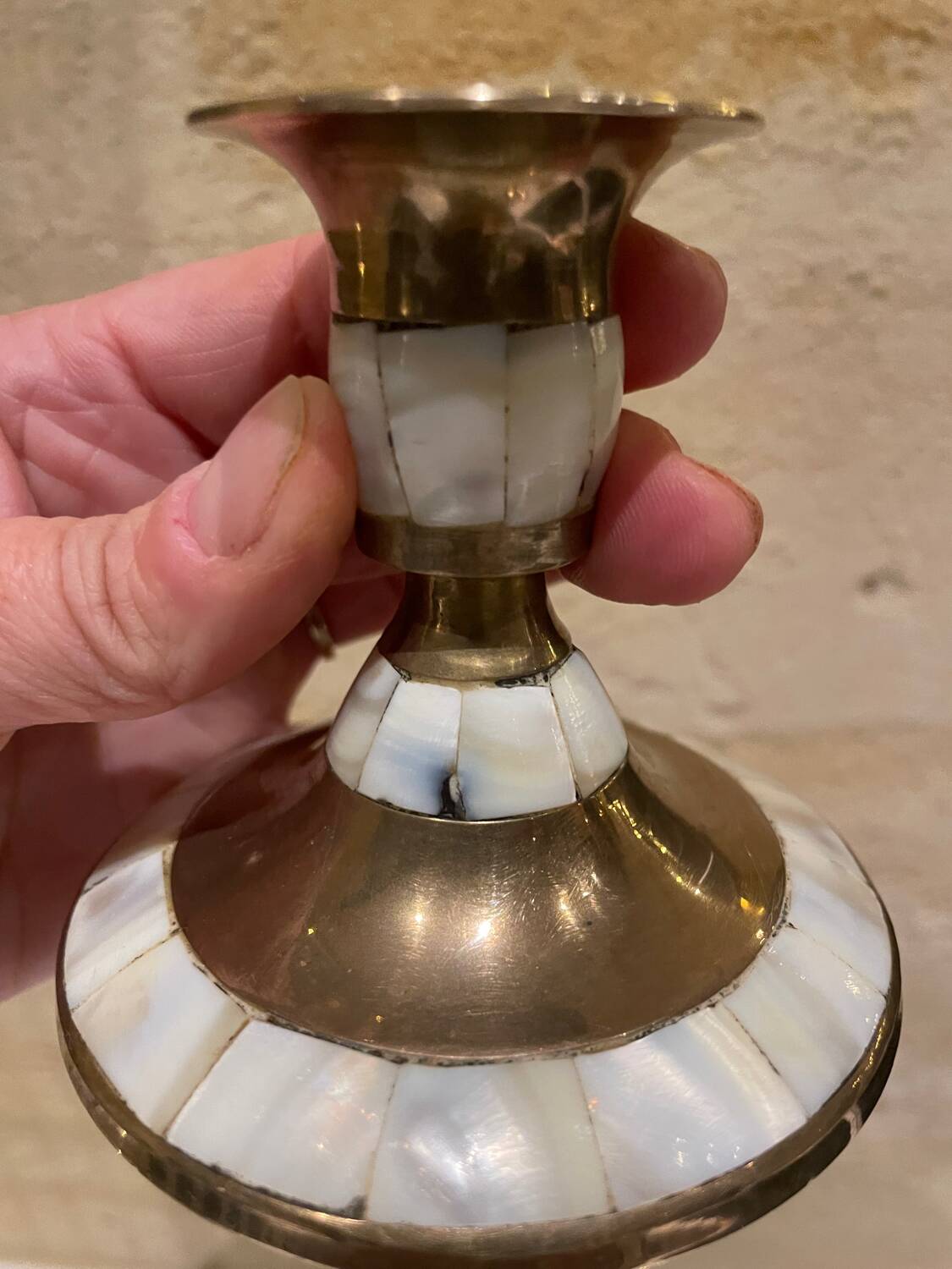 Mother-of-pearl and gilded brass candlestick