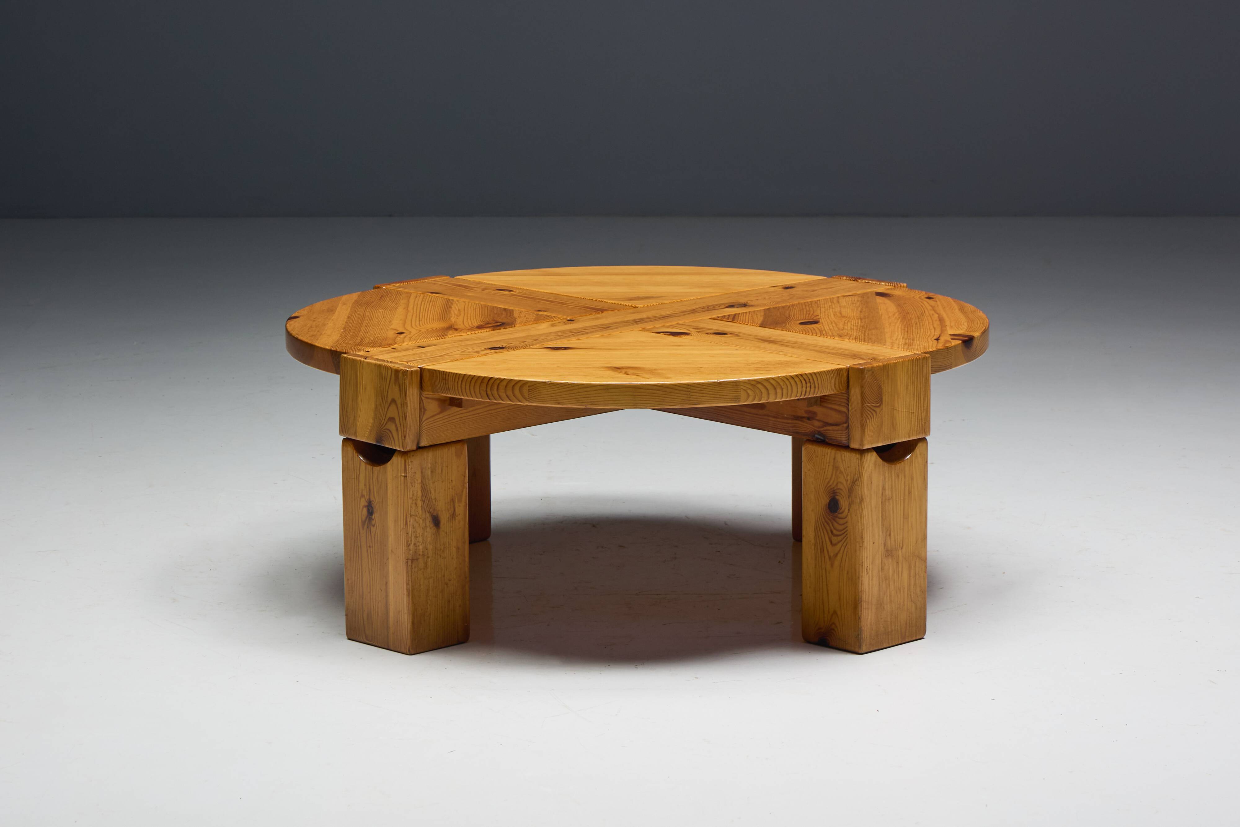 Brutalist Pine Wood Coffee Table, Sweden, 1970s