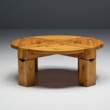 Table basse brutaliste en pin, Suède, années 1970
