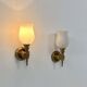 Pair of vintage wall lights, Maison Jansen, brass and opaline, France, 1960.
