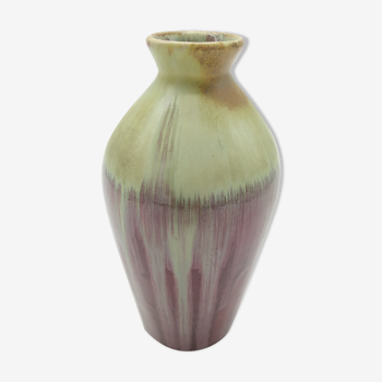 Vase in flamed sandstone red ox blood and pistachio green