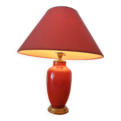 Lampe de table vintage en céramique laqué, pied potiche doré et laiton
