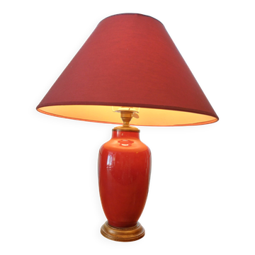Vintage ceramic table lamp with a lacquered finish, golden potiche base and brass.