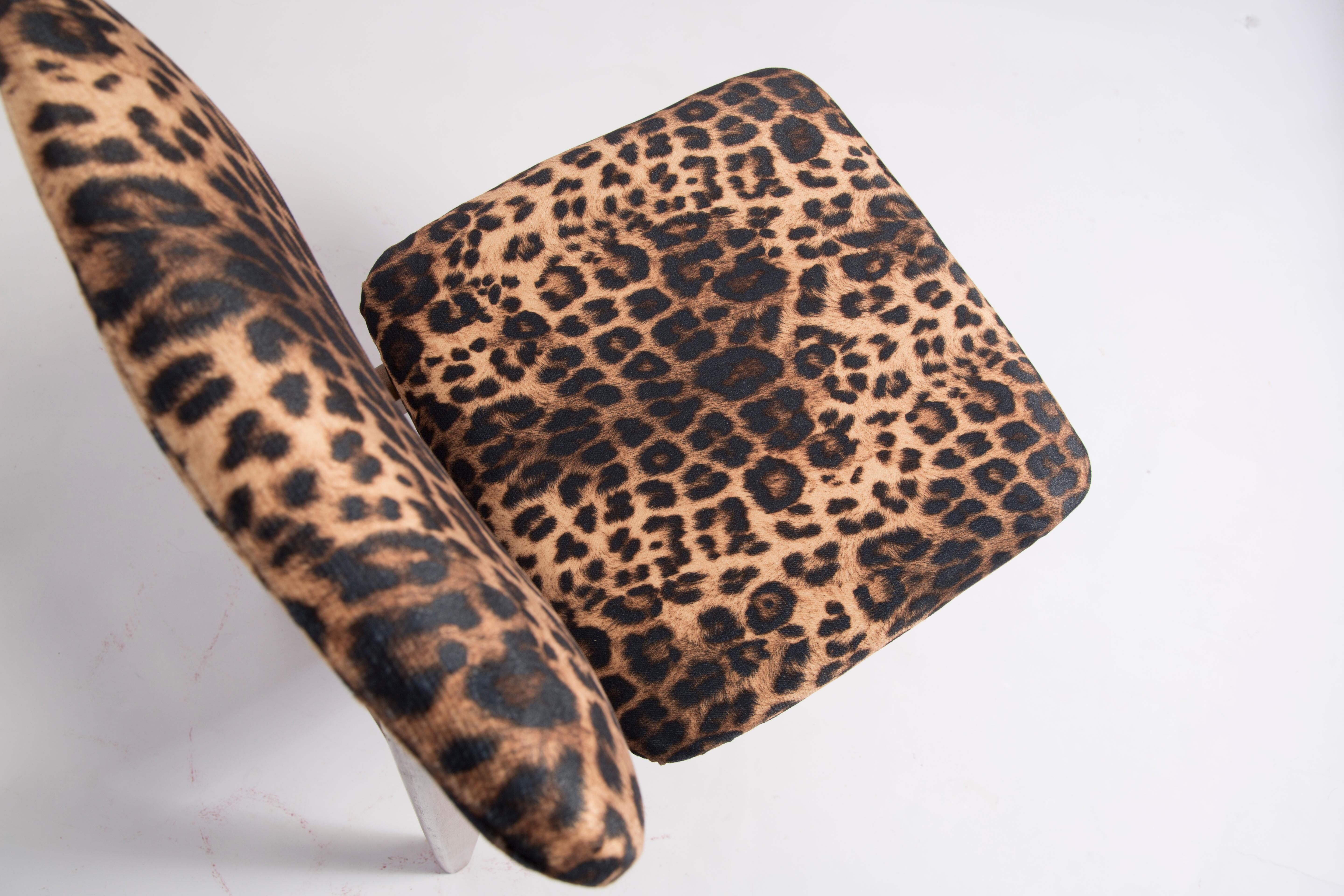 Mid-century leopard velvet chair, beech wood, Rajmund Halas, Poland, 1960s