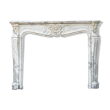 Louis XV style fireplace in white Carrara marble arabescato