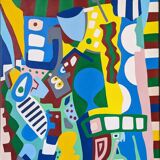 Contemporary Abstract Painting "Blue Tiger" 2023 Unframed Acrylic on Canvas