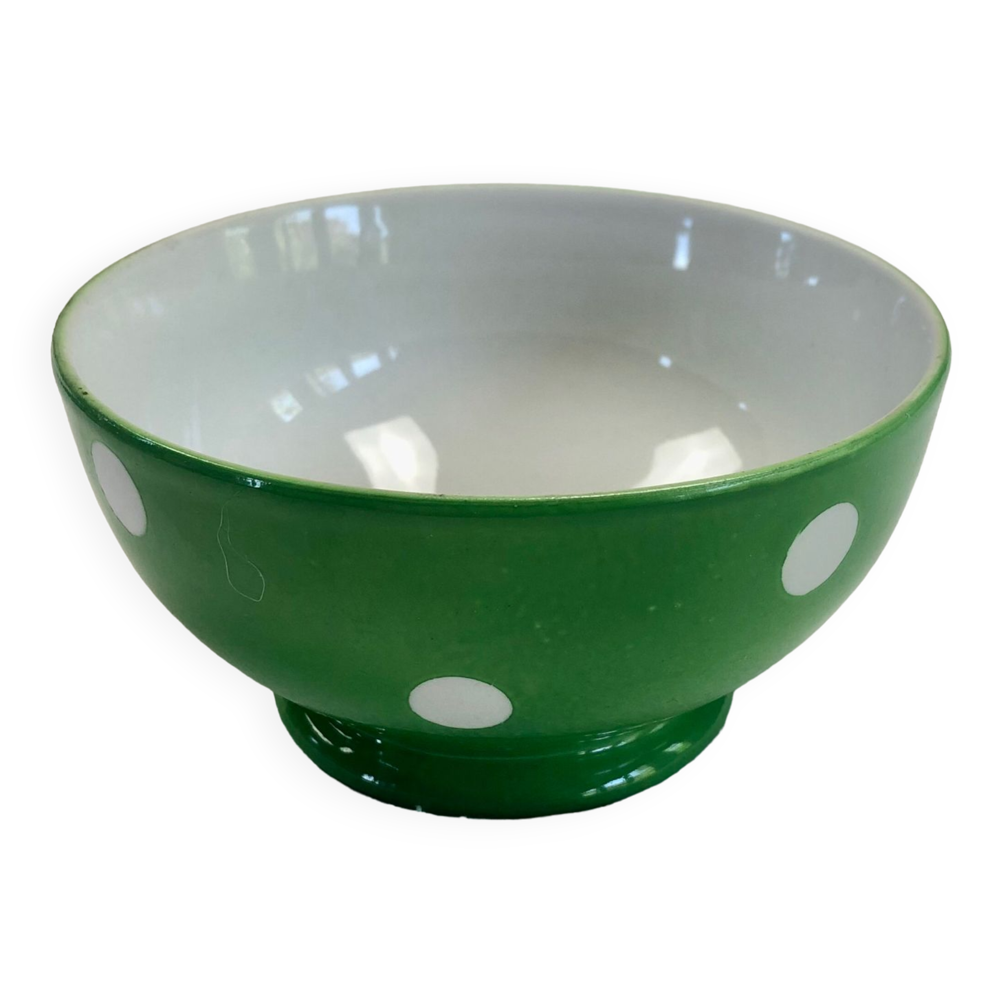 Bol vert pois blancs porcelaine Longchamp