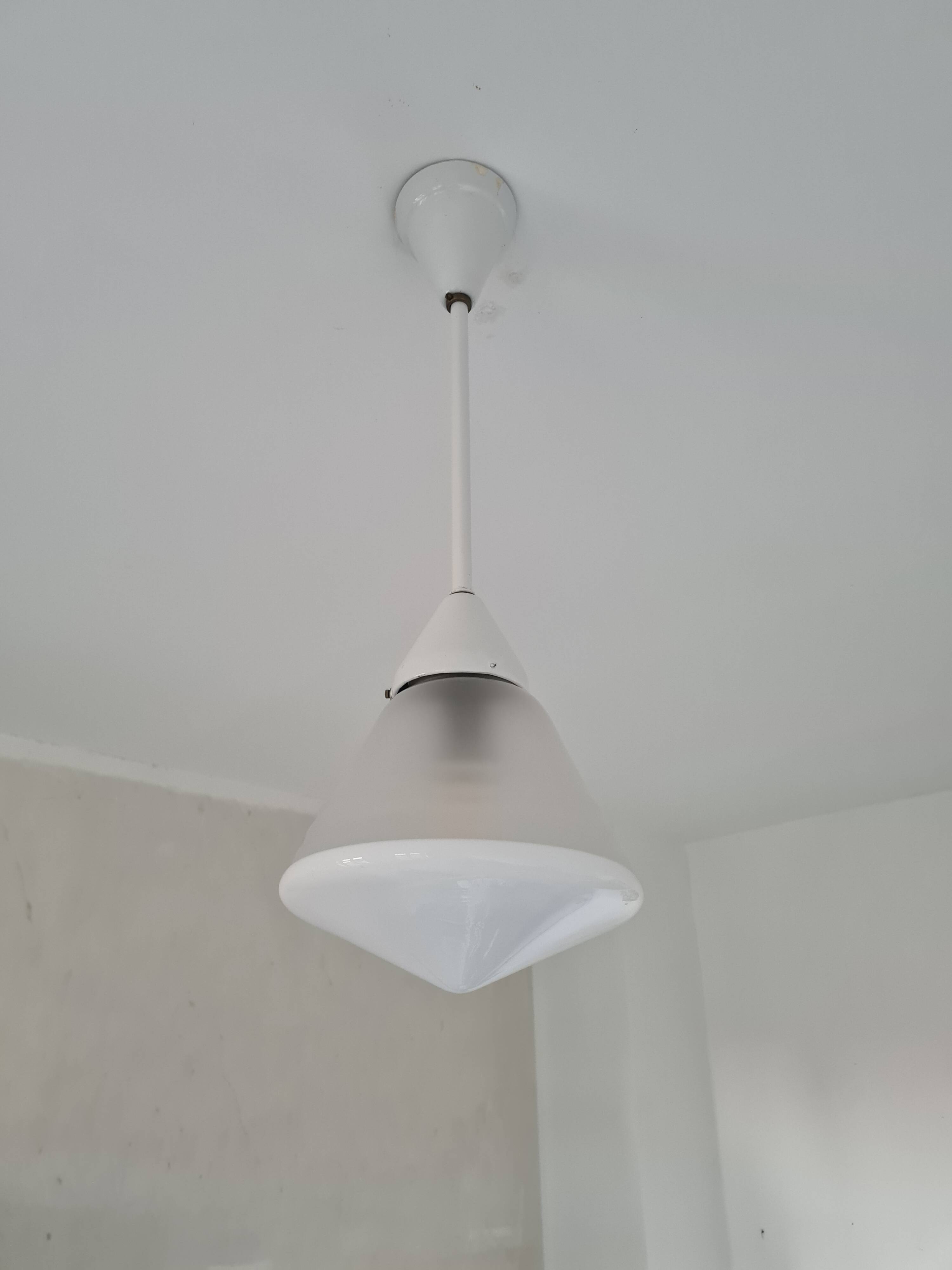 Conical opal glass ceiling lamp by Phillips, Netherlands 1920s
