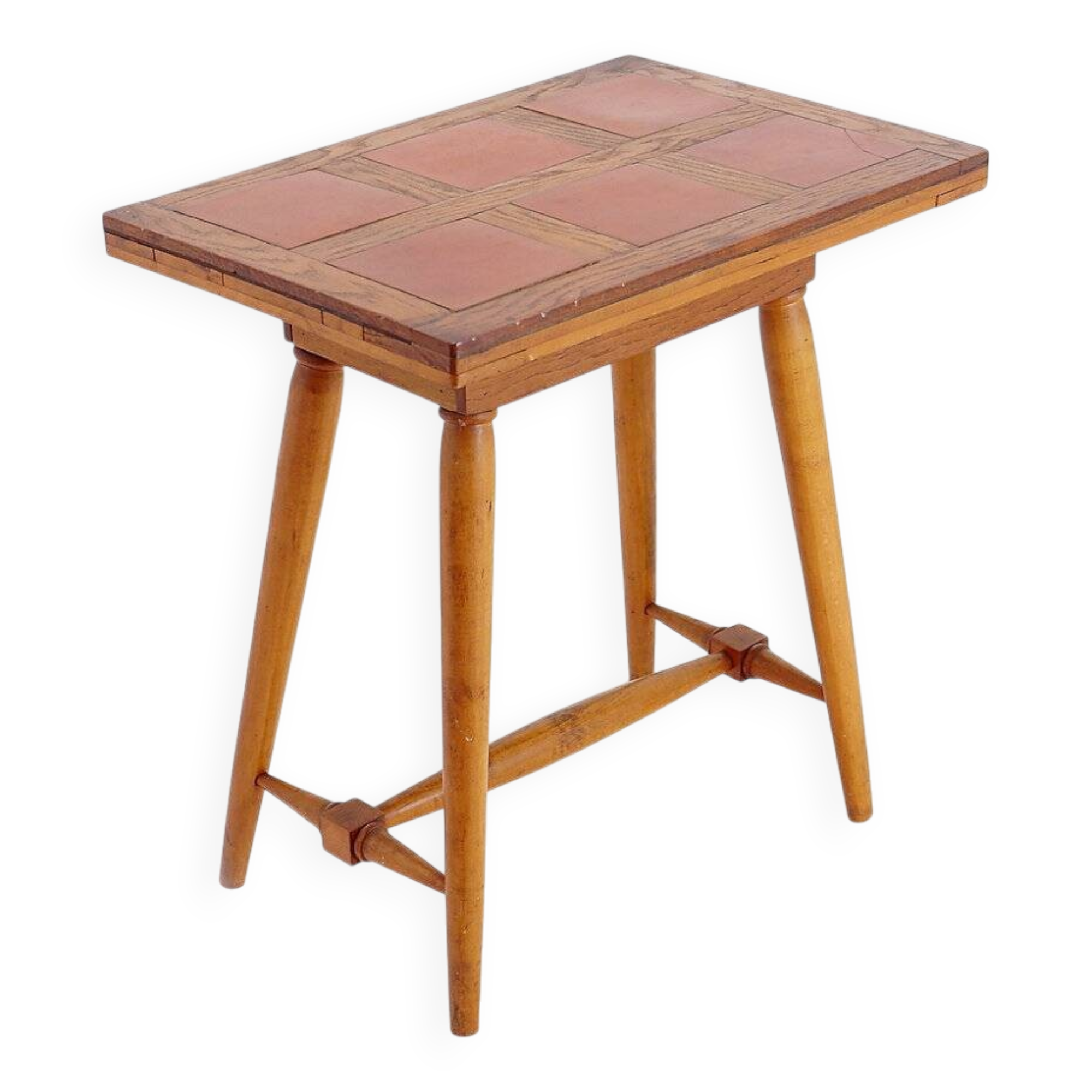 Vintage wooden side table with terracotta top