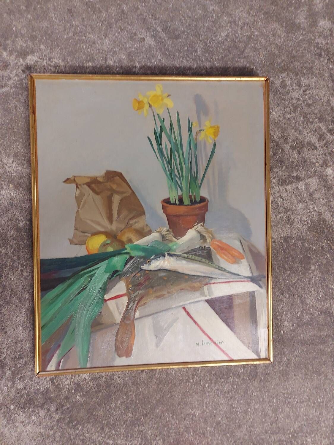 Painting, oil on canvas still life, Michel Mercier