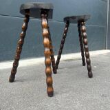 Pair of wooden tripod stools