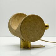Brutalist Italian Light in Stone and Brass – 1970s Table Lamp