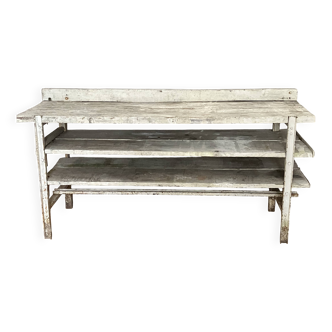 Ancien établi - Bois et piètement métallique