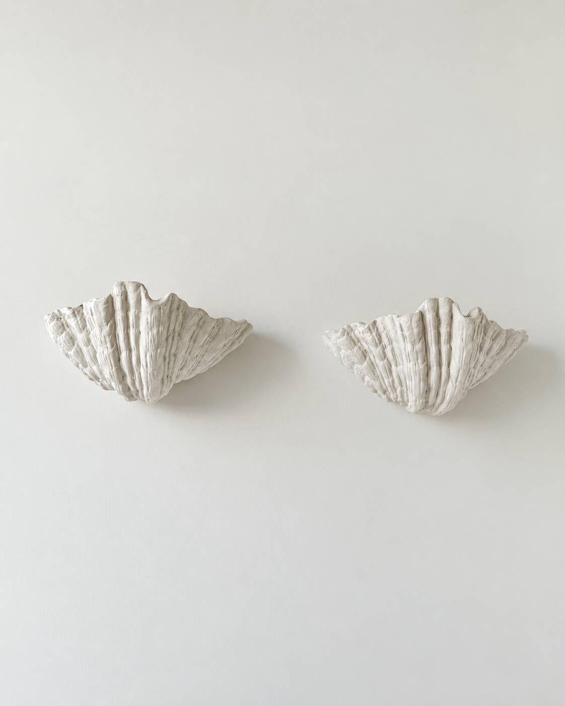 Pair of XL vintage shell plaster wall lights, France, attributed to S. Roche.