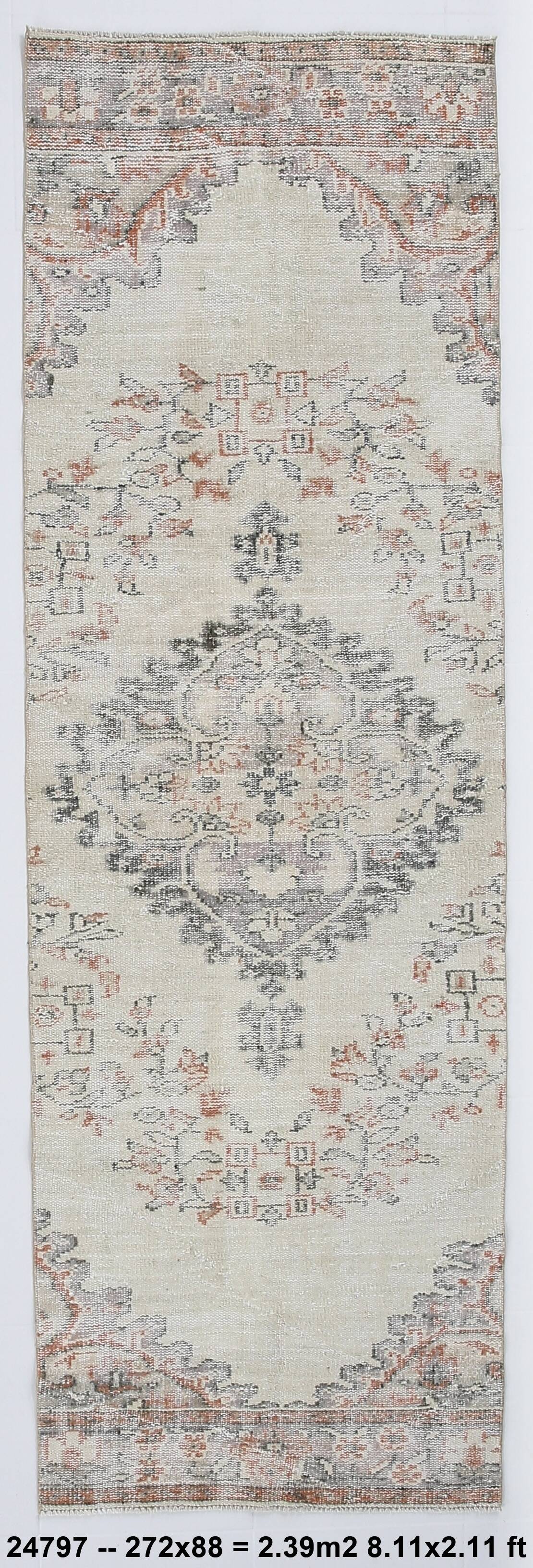 Tapis coureur vintage à motif médaillon turc, 88x272 cm