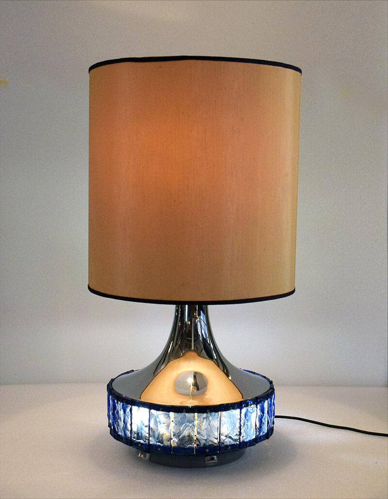 Large Italian Table Lamp with Hammered Glasses, 1970s
