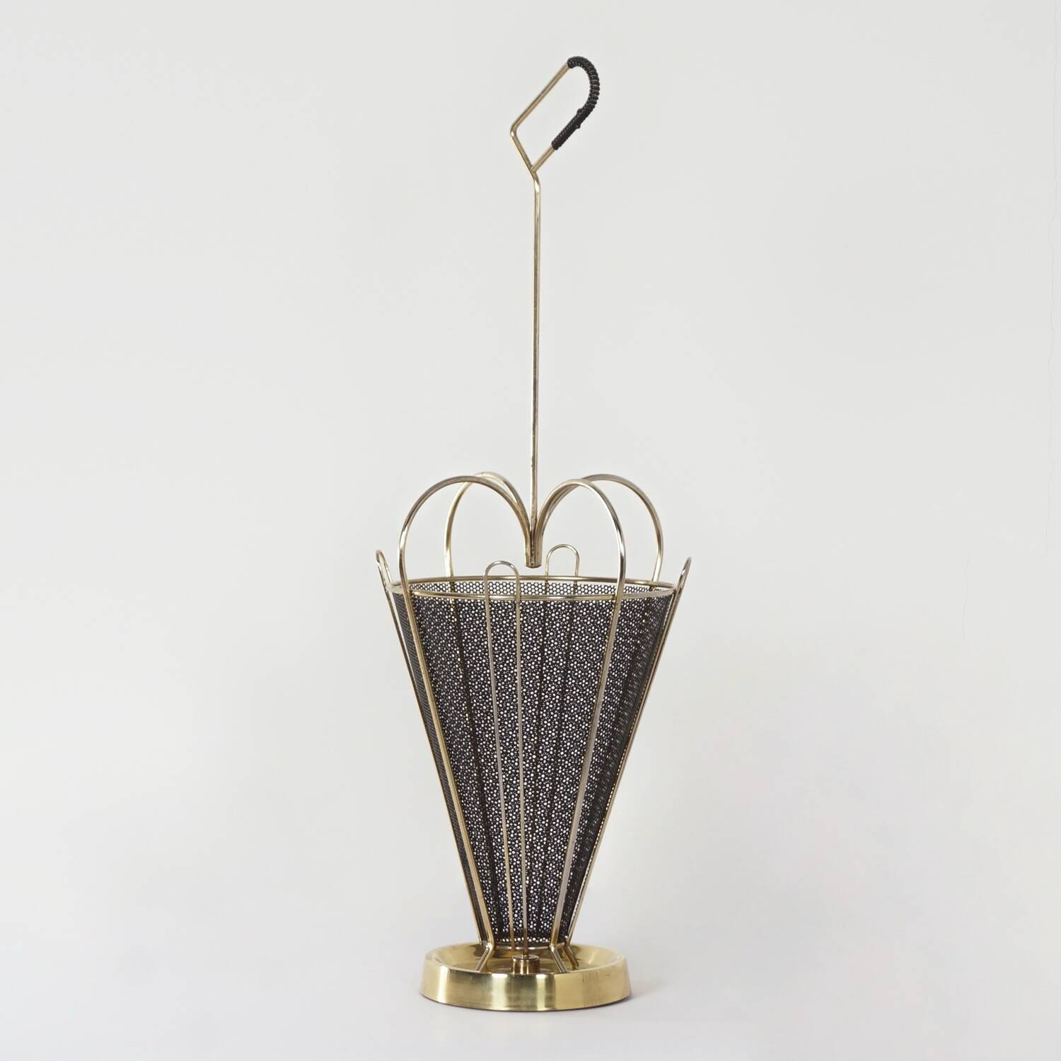 Mid-century umbrella stand of brass and perforated metal, 1950s