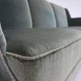 1960s, Danish 3-seater sofa, original turquoise-green furniture velour.