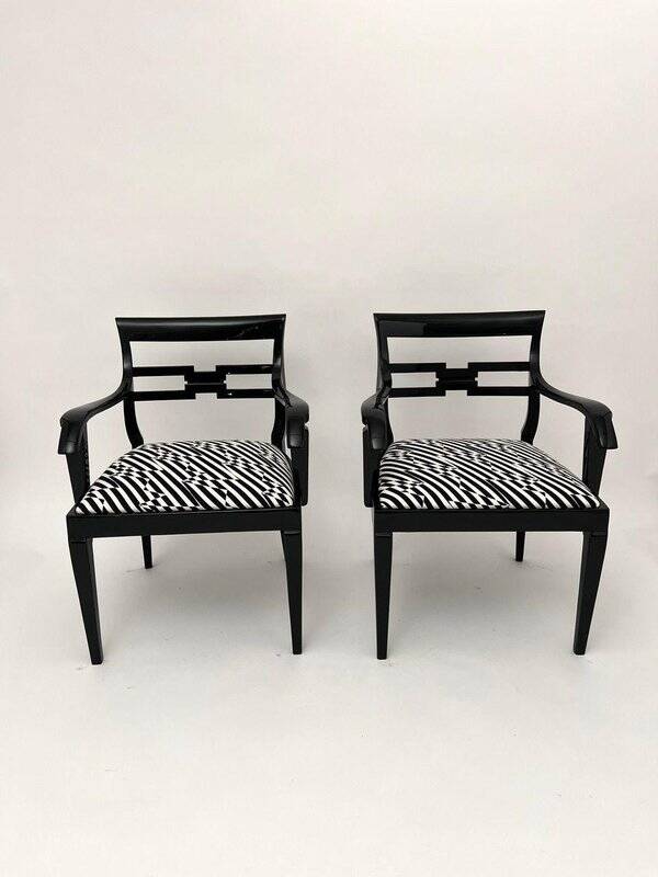 Art Deco Armchairs in Black Lacquer and Black-Creme Fabric, 1925