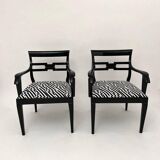 Art Deco Armchairs in Black Lacquer and Black-Creme Fabric, 1925