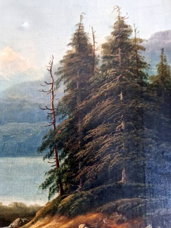 August Achilles (1798-1861) - Oil on canvas - Lakeside landscape in Switzerland