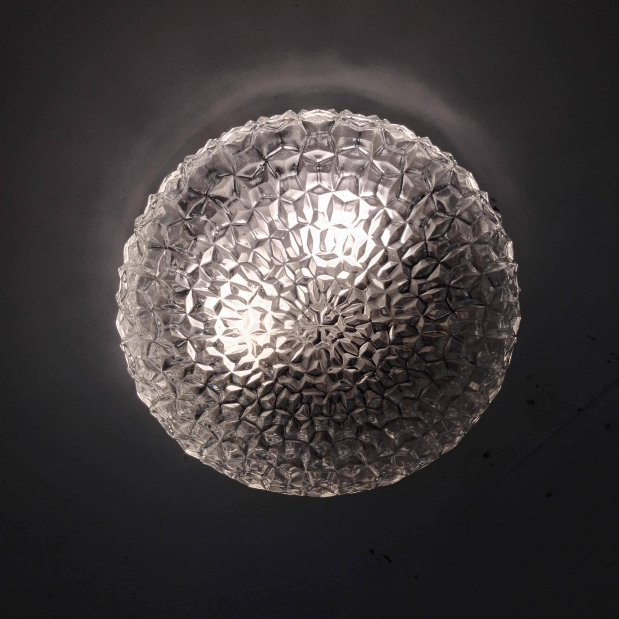 Large round ceiling light in pressed molded glass from the 70s