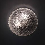 Large round ceiling light in pressed molded glass from the 70s